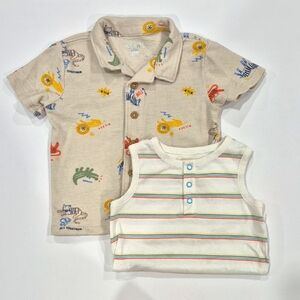 Garanimals Cream Button Down Shirt with Playful Print And Romper Bundle